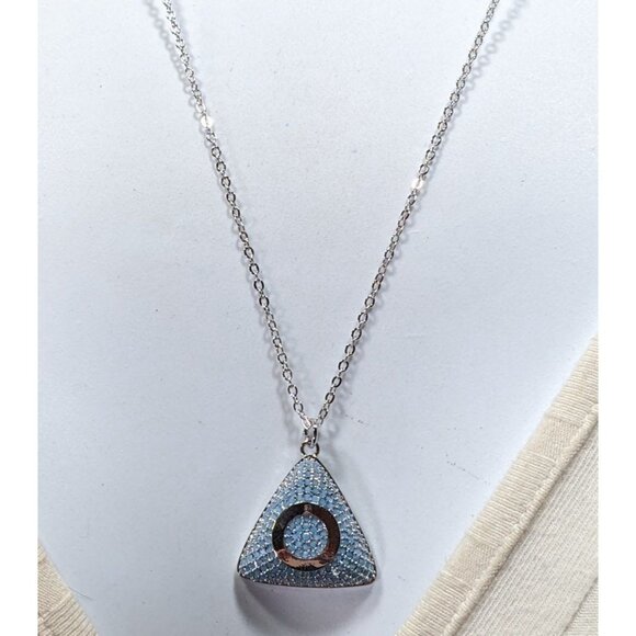Blue And Silver Tone Pave Stone Triangle Pendant Necklace - Picture 4 of 8